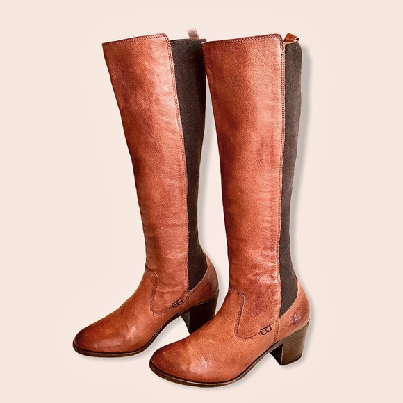 Frye Molly Gore Cognac Tall Skinny Riding Boots - Picture 8 of 16